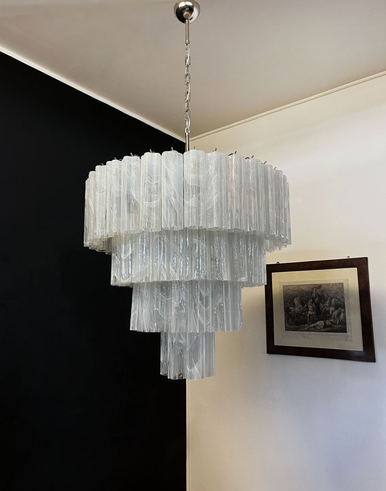Huge Vintage Murano Glass Tiered Chandelier   78 Alabaster White Glasses photo for sale