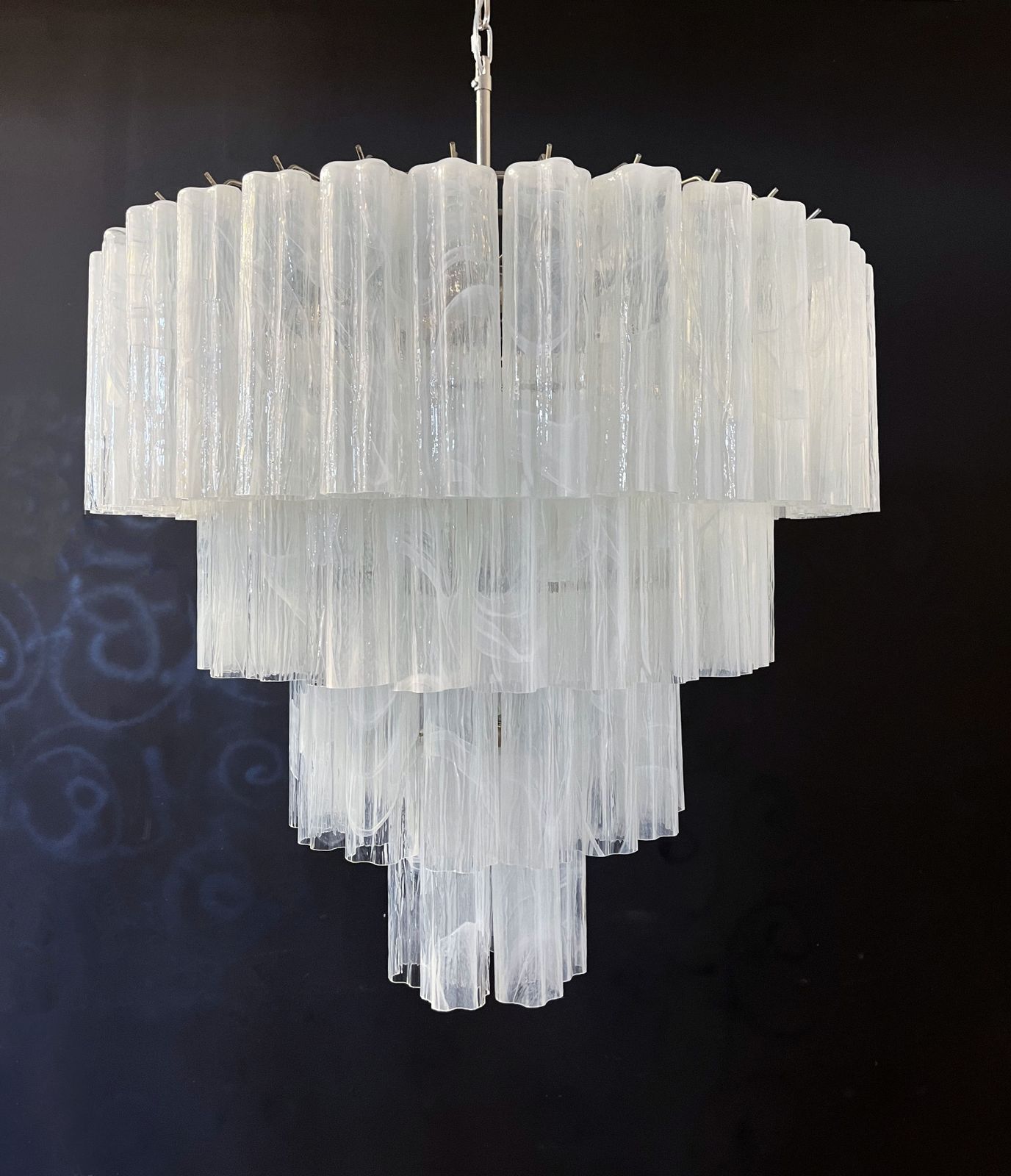 Huge Vintage Murano Glass Tiered Chandelier   78 Alabaster White Glasses