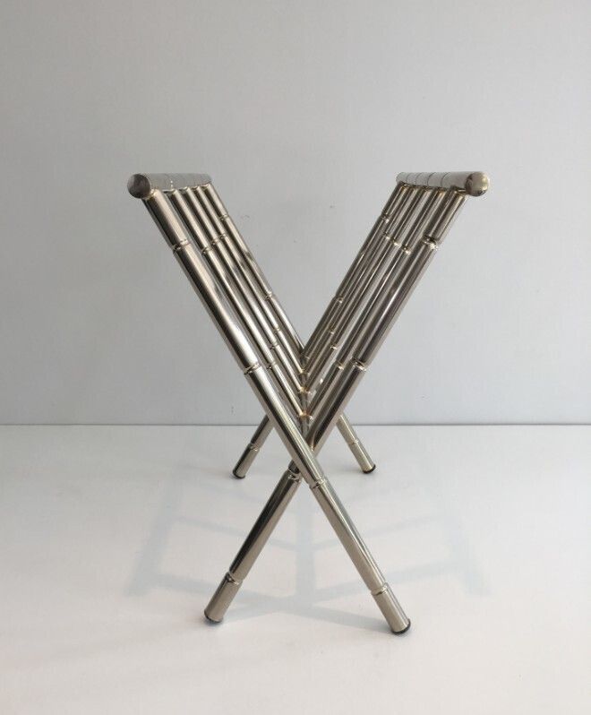 Faux Bamboo Nickel Magazine Rack. French. Circa 1970 photo for sale