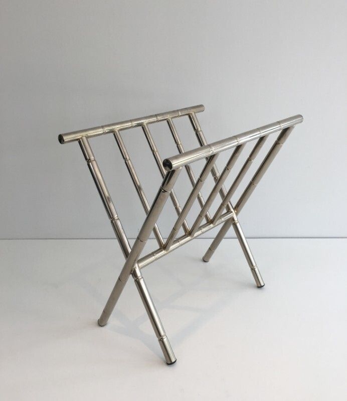 Faux Bamboo Nickel Magazine Rack. French. Circa 1970 photo 576.0