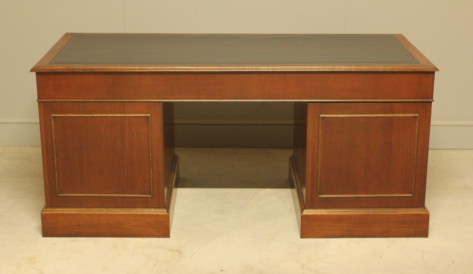 photo for sale Early 20th Century Curl Mahogany Twin Pedestal Desk