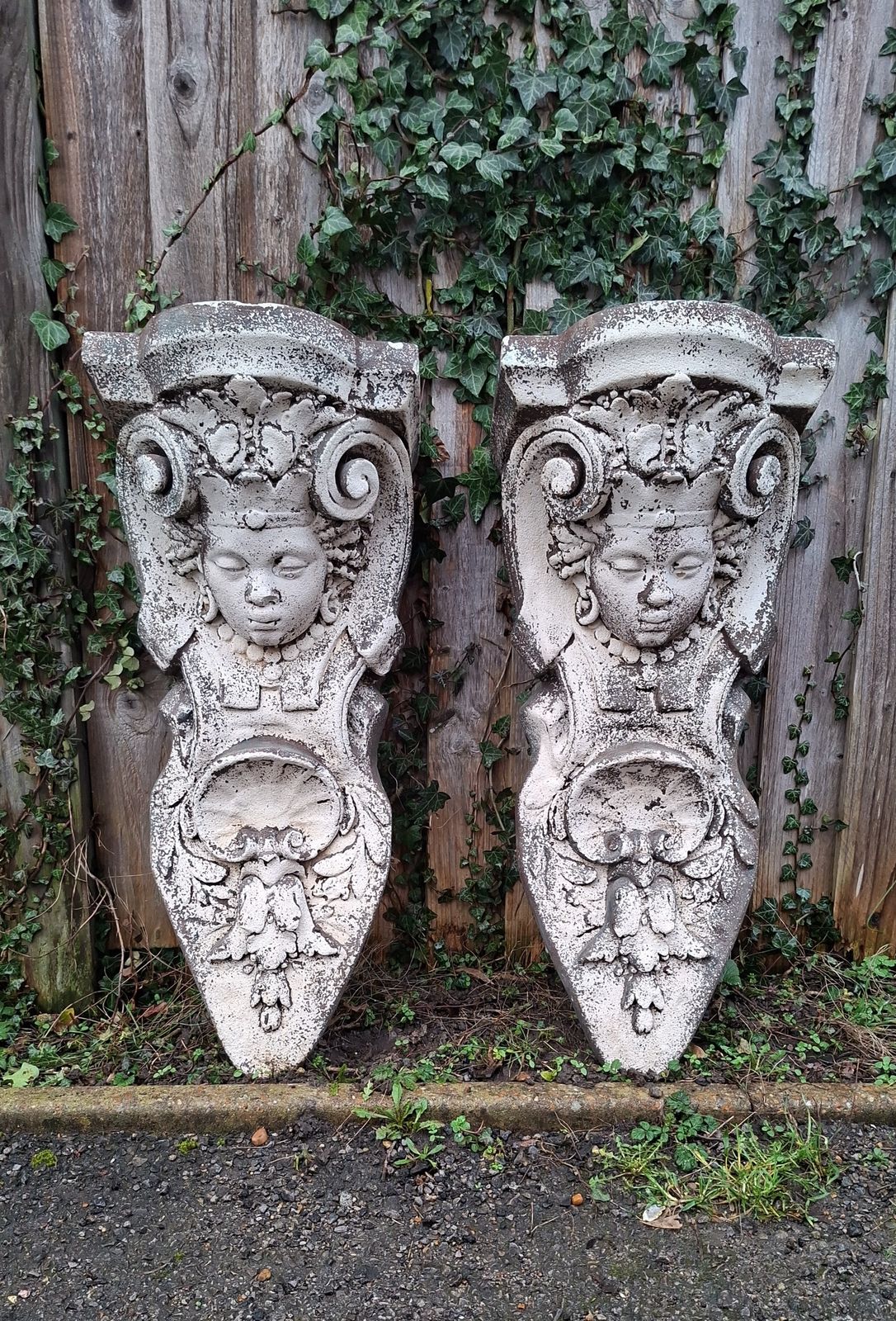 Large Pair Of Antique French Stone Corbels