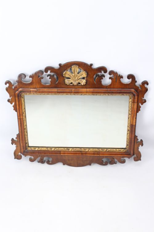 George II Walnut “Chippendale” Fretwork Mirror