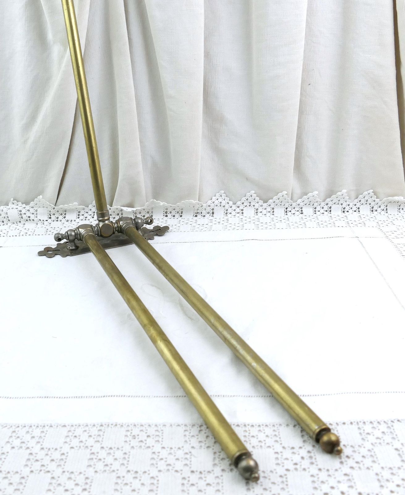 photo for sale Large Antique French Distressed 3 Rod Swivel Wall Mounted Towel Rack, Retro Chateau Chic Bathroom Accessory From France, Kitchen Hanging