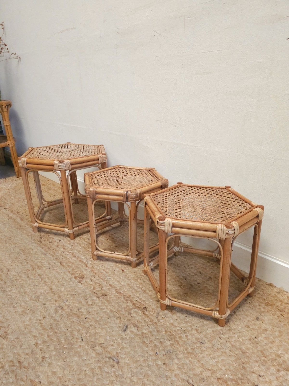 Retro Bamboo Nest Of Coffee Tables Mid Century Original 1970s Vintage Delivery photo furniture