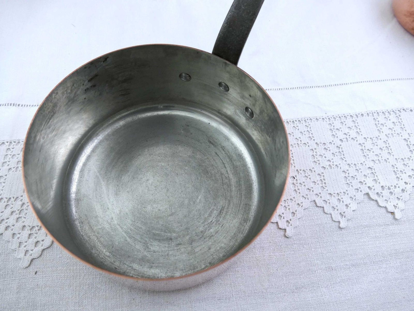 Vintage French Copper Saucepan Pan Set Of 5 Made In France Tin 1mm 7lbs, Retro Traditional Cuisine Kitchen, Old Style Cooking Europe photo buy