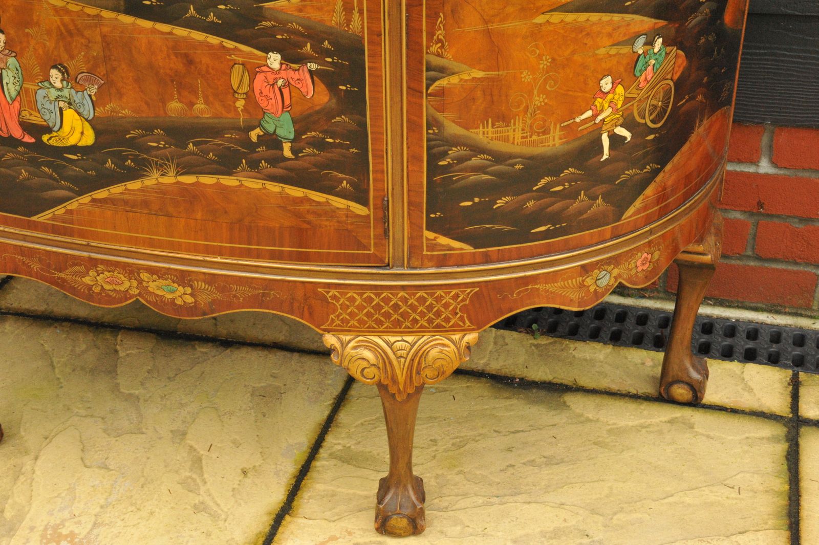 Furniture Antique C.1910 Chinoiserie Demi Lune Cabinet Hand Painted Gilt Asian Decor photo