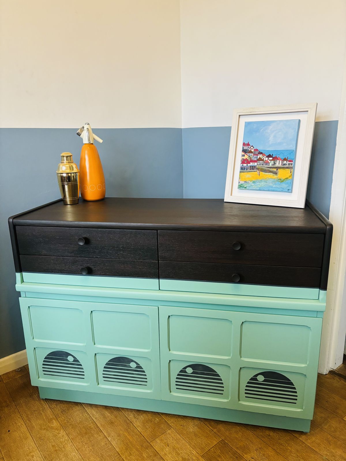 Vintage Nathan Squares Drinks Sideboard F&B Arsenic Green And Grain photo furniture