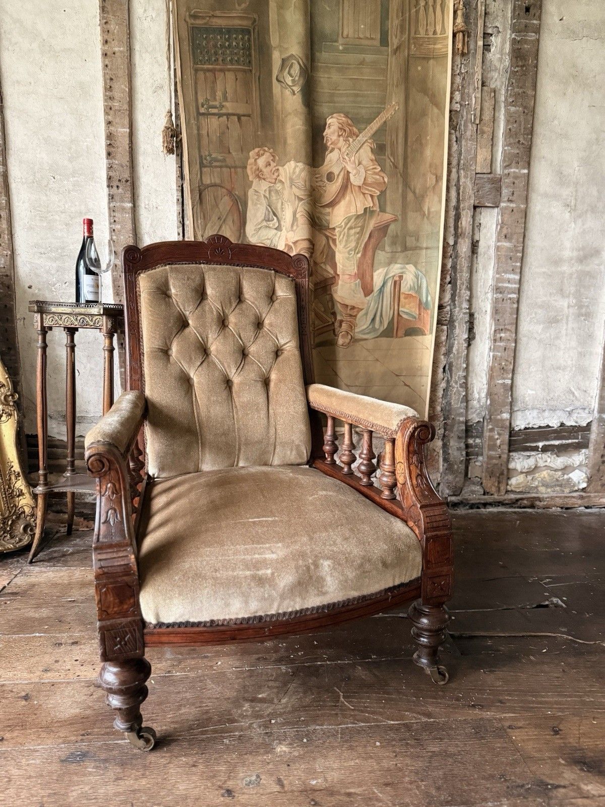 Substancial Original Antique Mahogany Gentlman's Fireside Library Armchair Chair