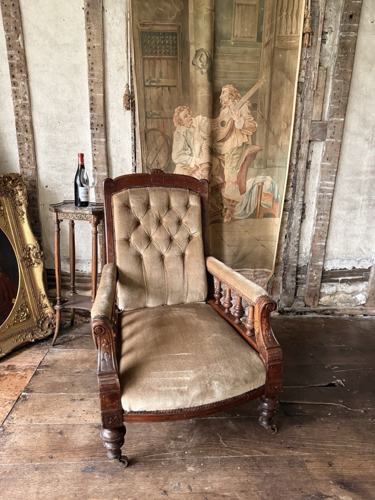 Substancial Original Antique Mahogany Gentlman's Fireside Library Armchair Chair photo furniture