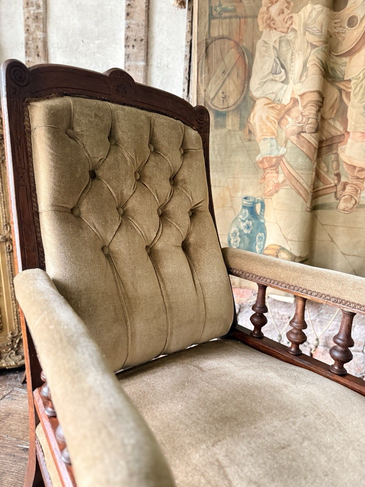 Substancial Original Antique Mahogany Gentlman's Fireside Library Armchair Chair photo vinterior