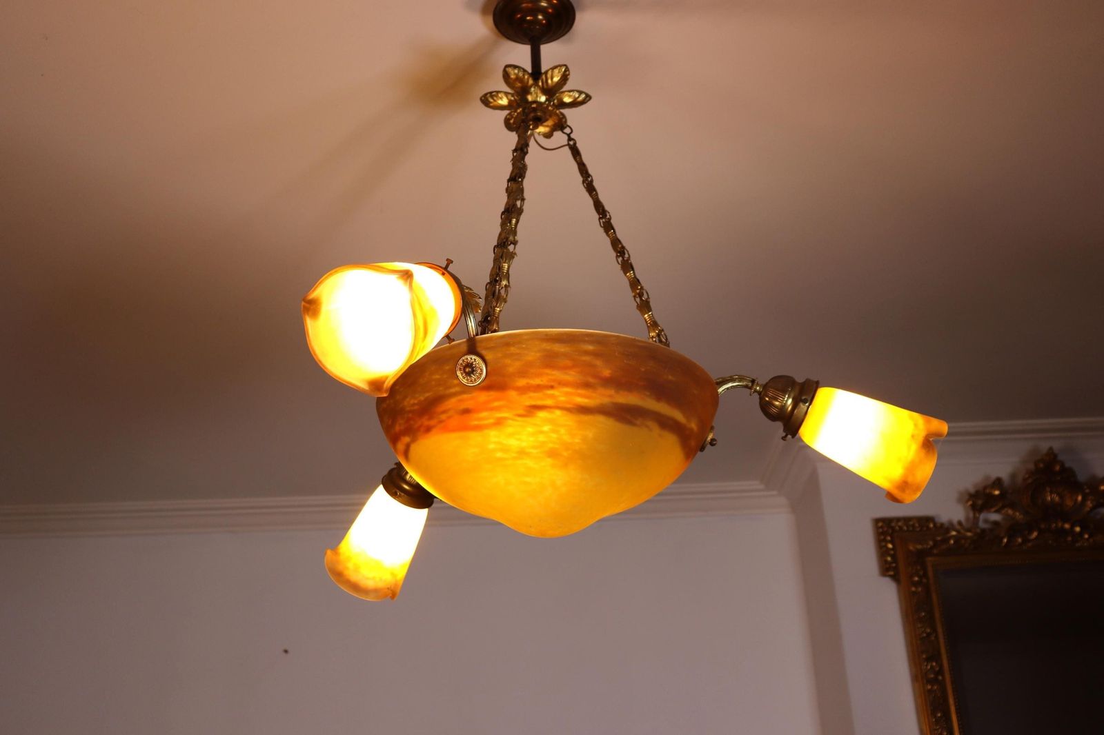 Glass Art Deco Chandelier By Muller Freres , France (St.274) photo furniture