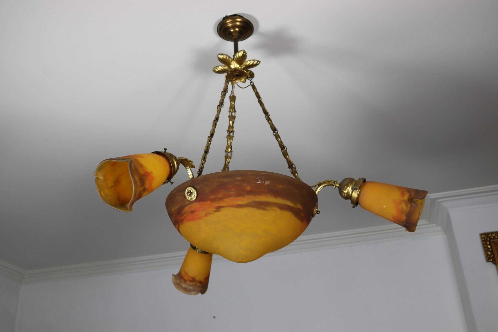 Glass Art Deco Chandelier By Muller Freres , France (St.274) photo vinterior