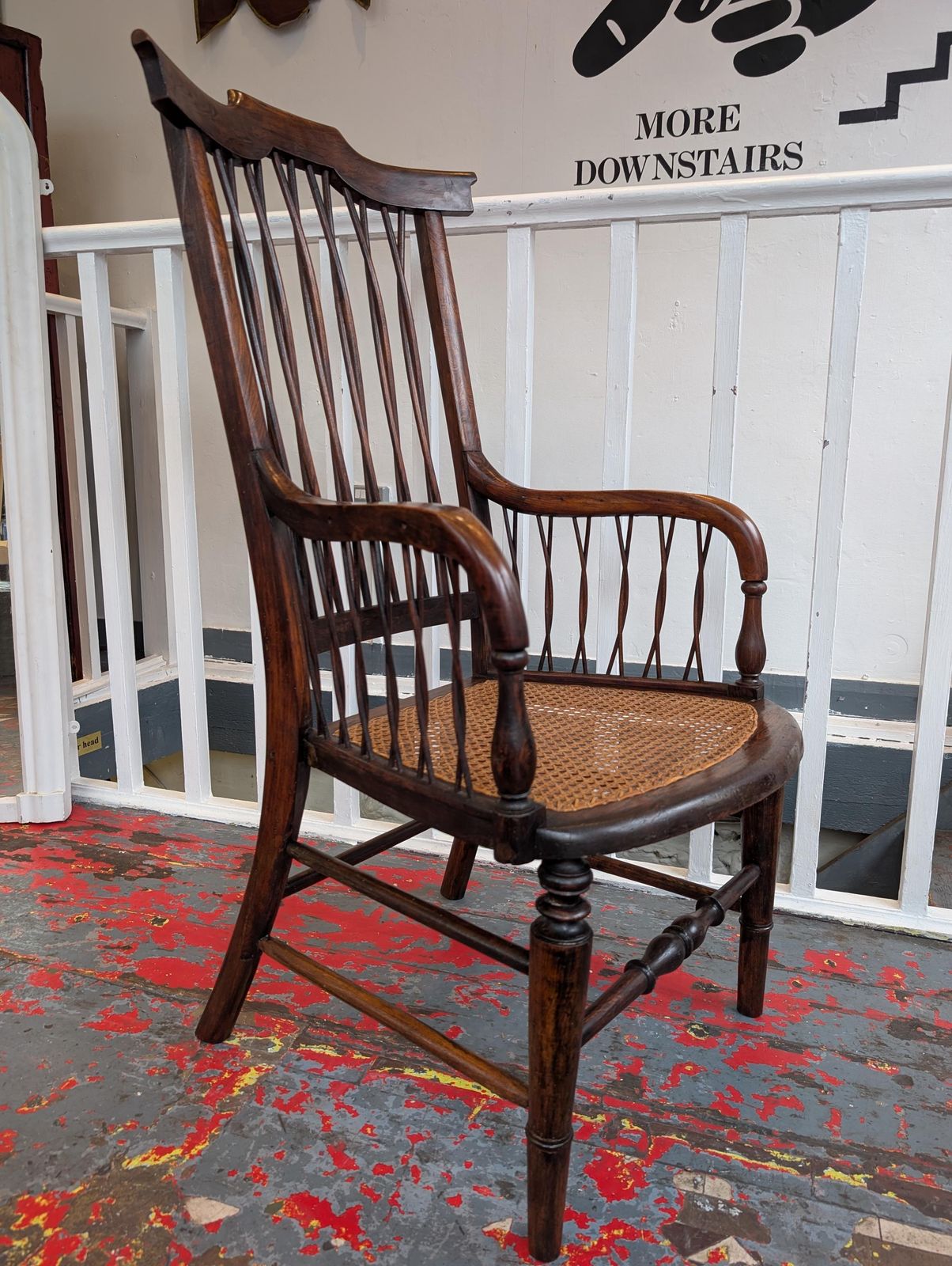 19th Century Regency Era Open Armchair In Simulated Rosewood & Rattan.