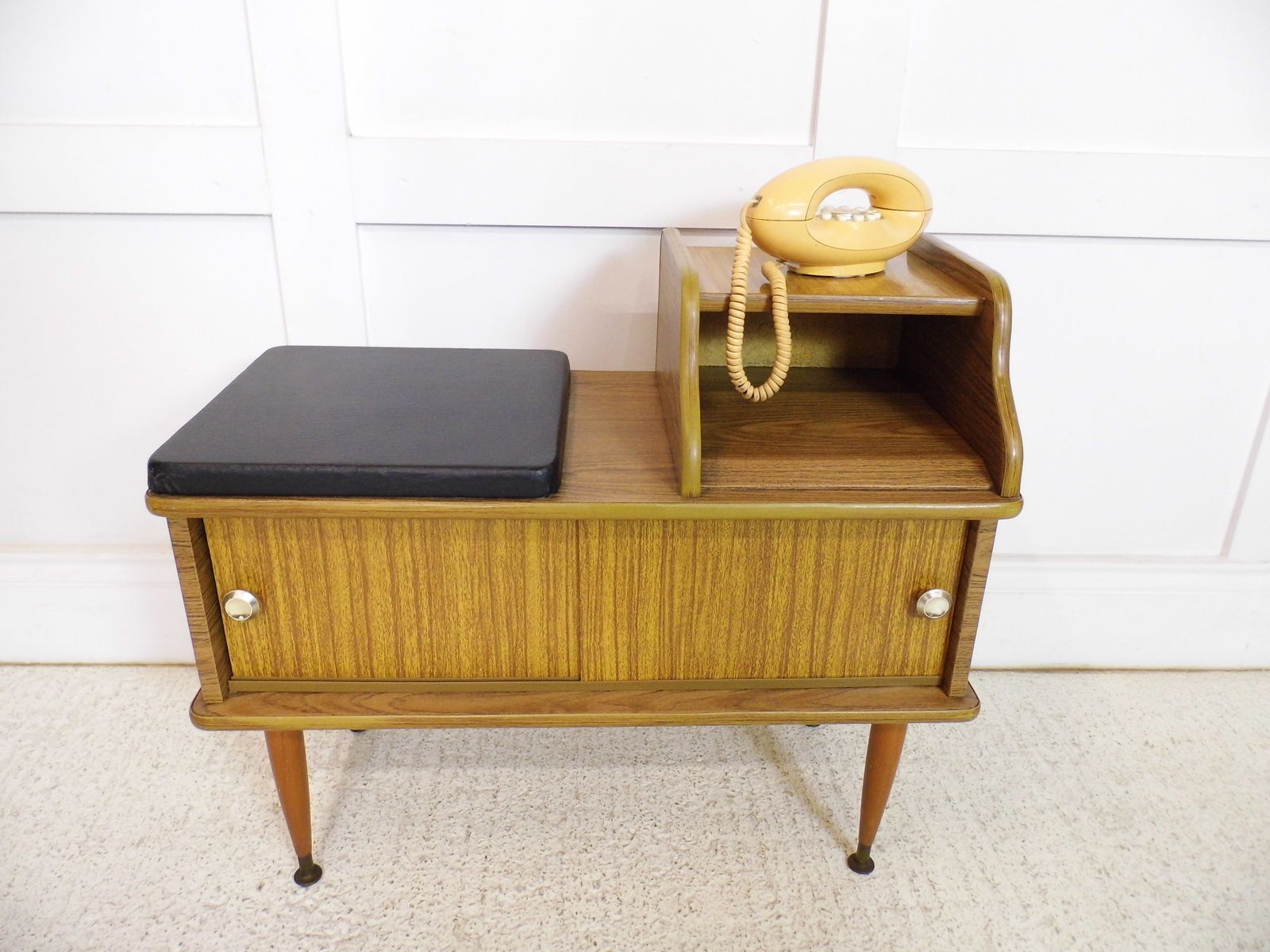 Vintage Retro Telephone Seat Bench Storage Cupboard 1970s Teak Effect
