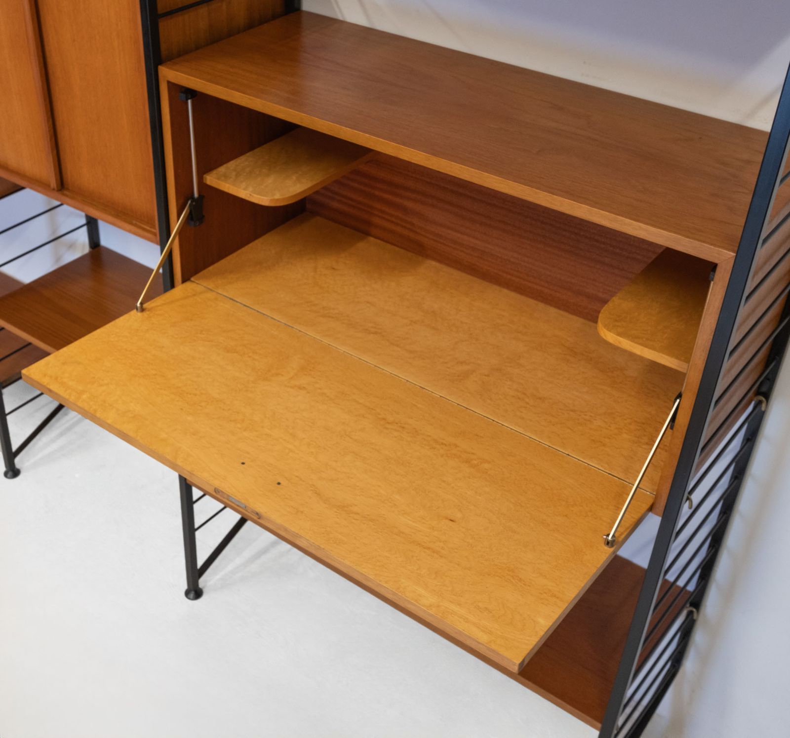 Mid Century Ladderax Six Bay Shelving System, Desk Drinks Cabinet Staples photo 3475.0