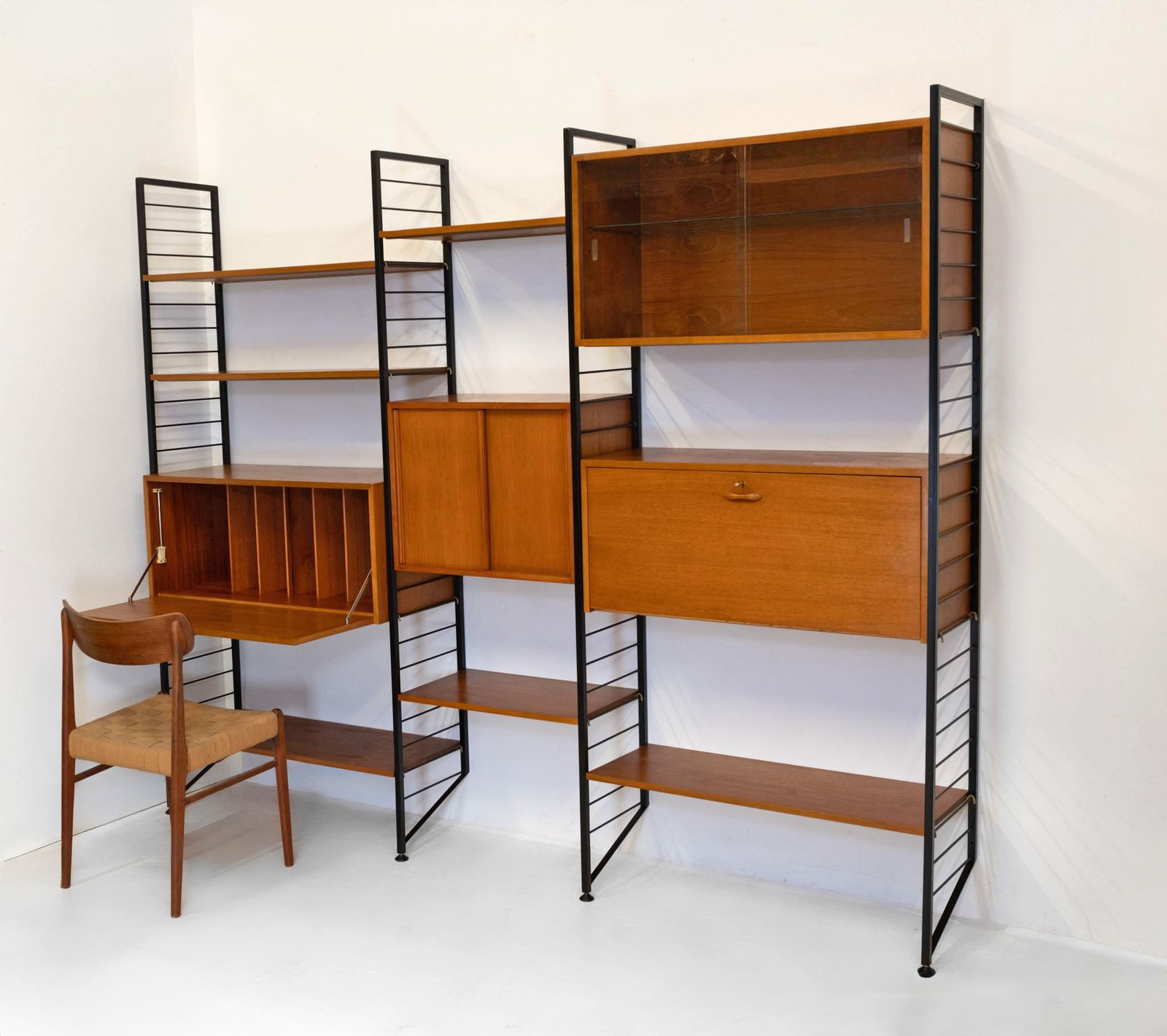 Mid Century Ladderax Six Bay Shelving System, Desk Drinks Cabinet Staples photo furniture