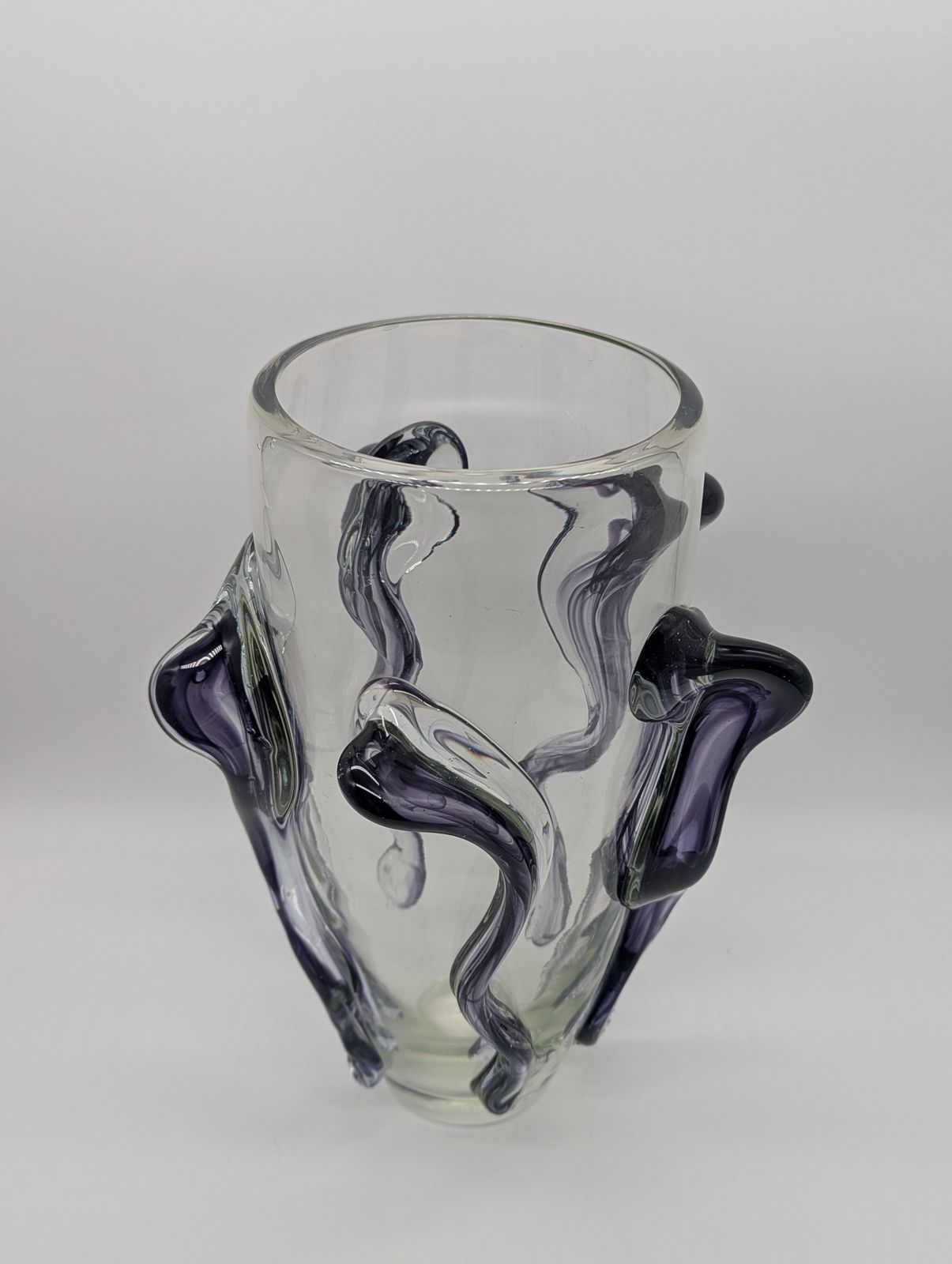 Large Murano Style “Tadpole” Trailed Glass Vase – Amethyst Purple, 30cm photo 250.0