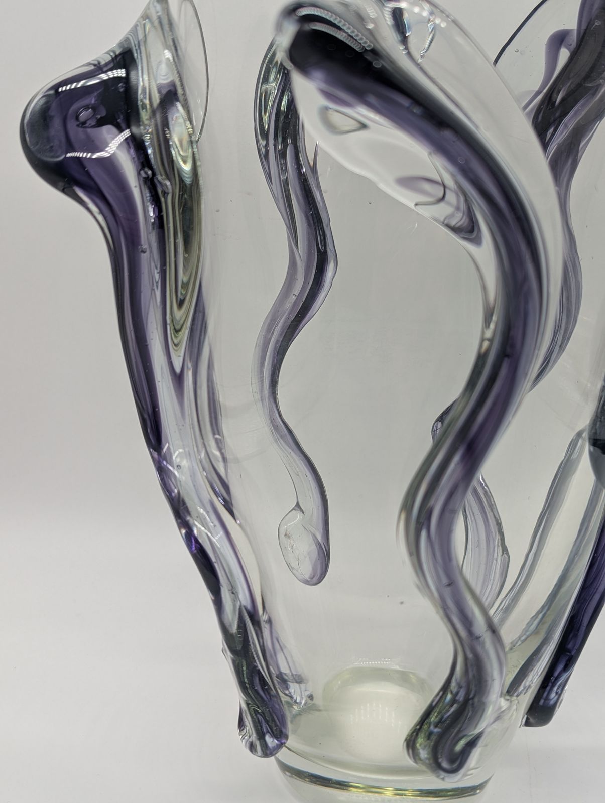 Large Murano Style “Tadpole” Trailed Glass Vase – Amethyst Purple, 30cm photo buy