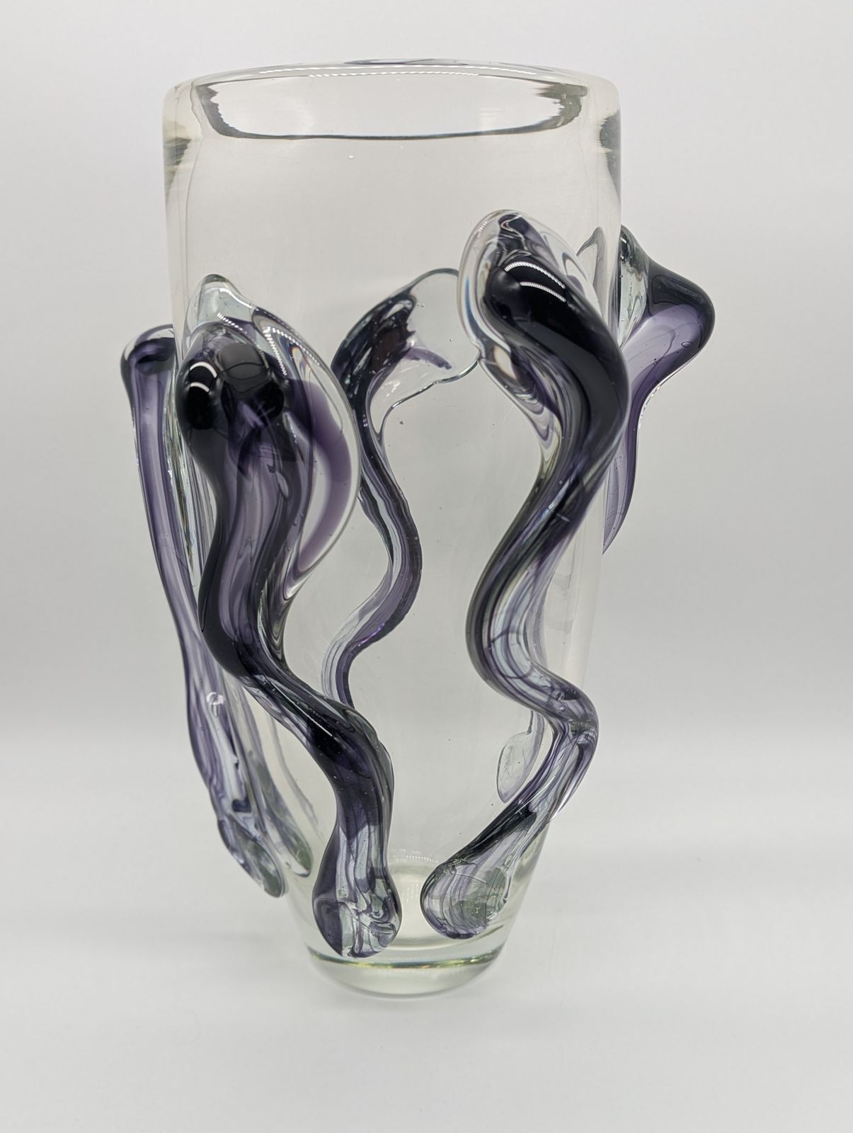 Large Murano Style “Tadpole” Trailed Glass Vase – Amethyst Purple, 30cm photo vintage