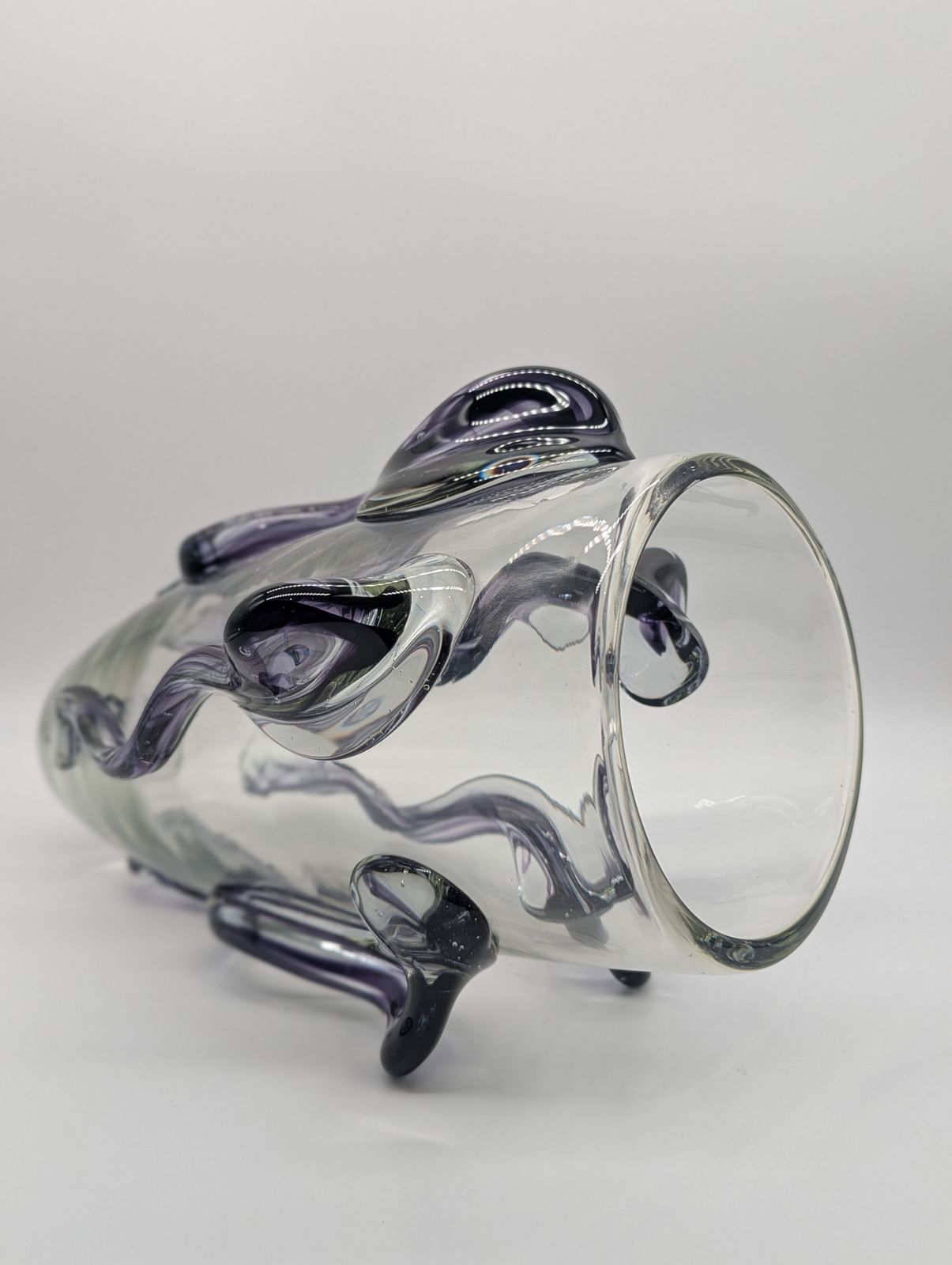 photo vintage Large Murano Style “Tadpole” Trailed Glass Vase – Amethyst Purple, 30cm