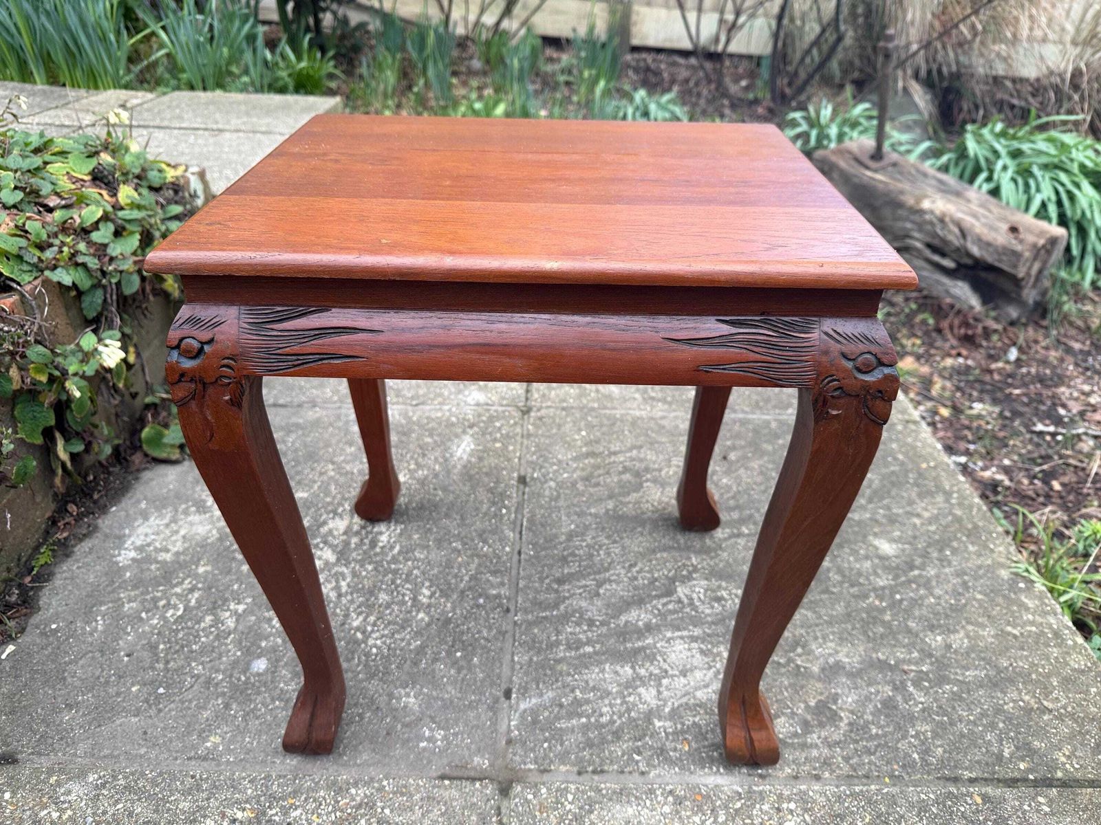 137.0 Vintage Carved Hardwood Side Table, Oriental Export Occasional Table, Chinoiserie Style, C.1980s photo