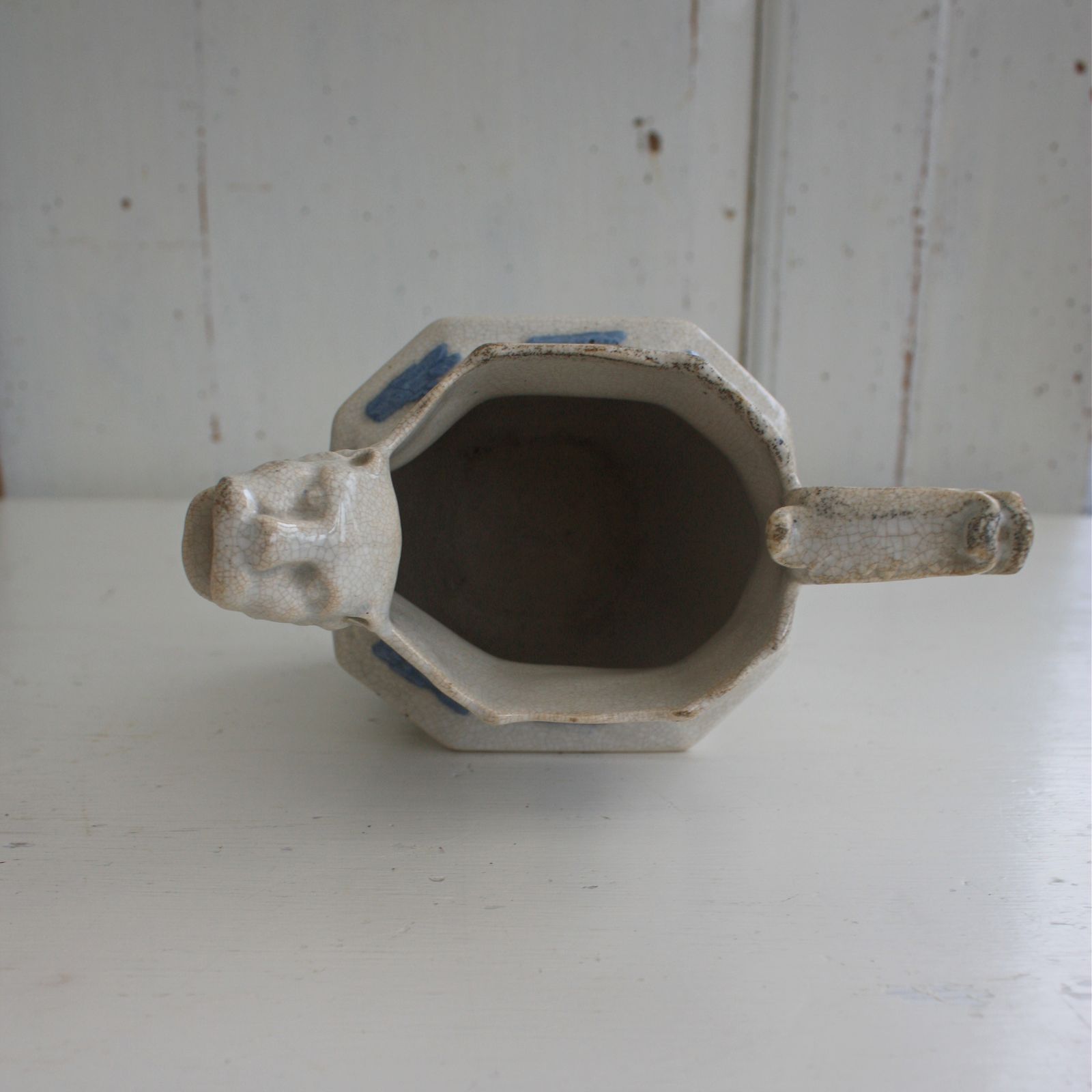 Antique Staffordshire Porcelain Pitcher Blue On White With Lion Head Spout photo buy