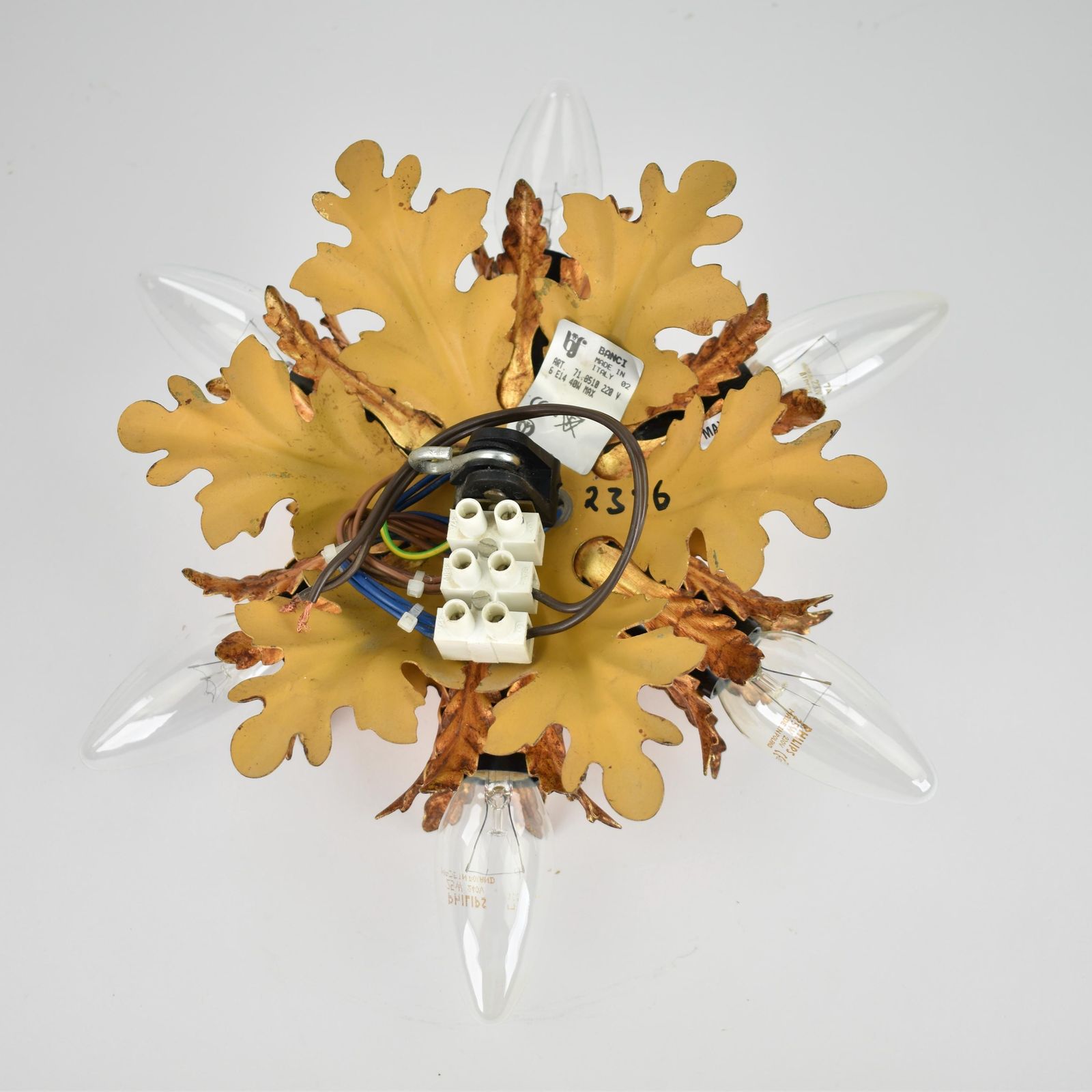 Mid Century Vergulde Bloem  En Palmblad Plafondlamp Banci Firenze Italië Vintage Hollywood Regency 1960 photo vinterior