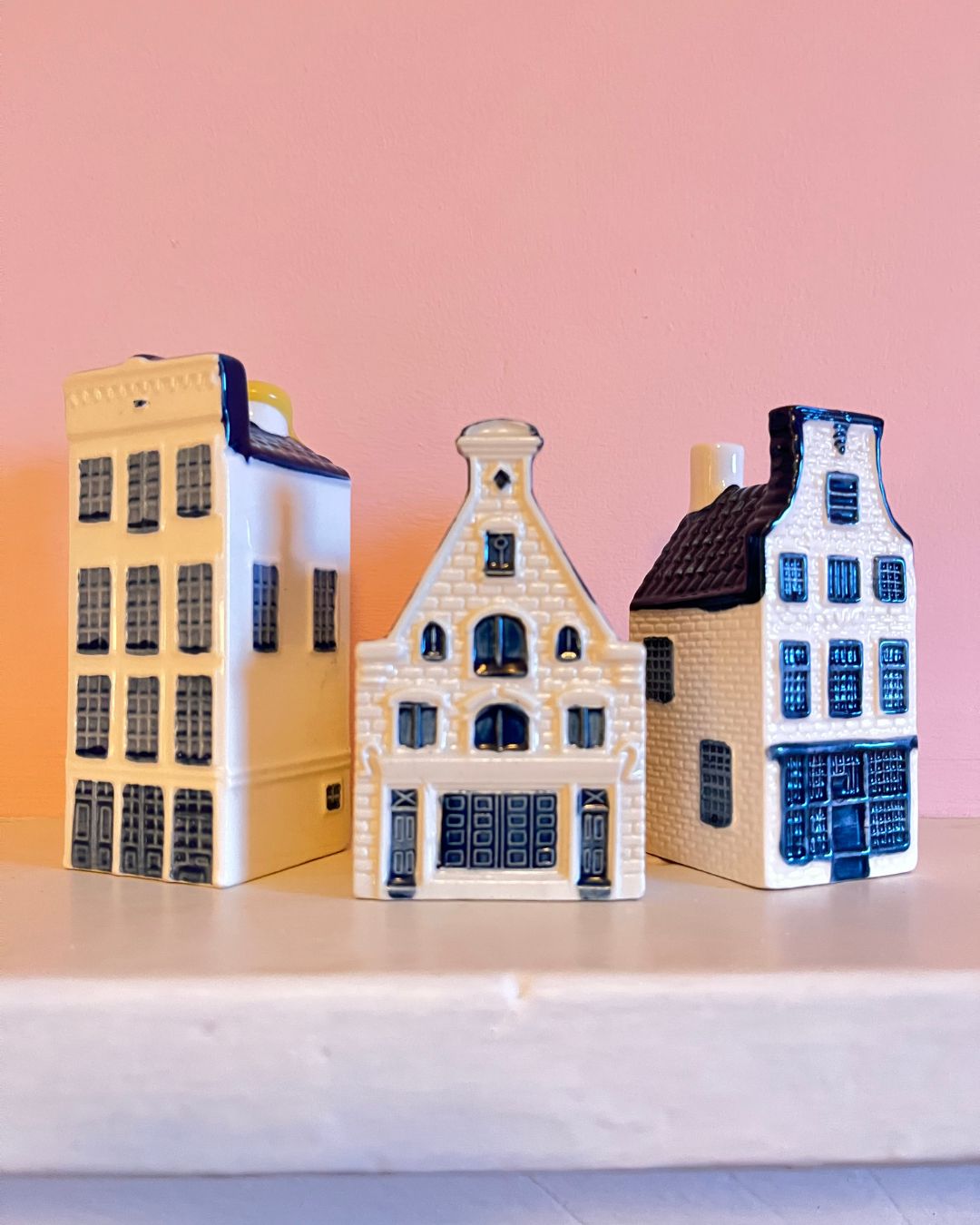 A Set Of 3 Blue Deflt Ceramic Dutch Canal Side Houses photo furniture