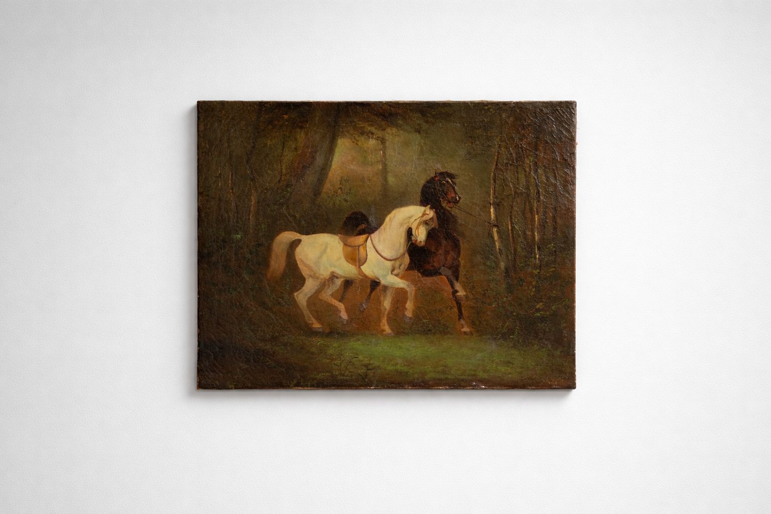 Olieverfchilderij Met Twee Paarden, Begin 19e Eeuw, Ca. 1820–1840