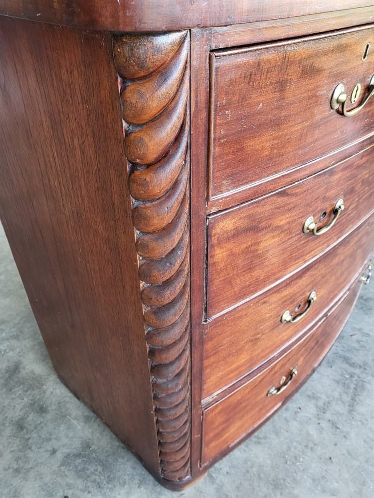 Antique Victorian Bow Front 2 Over 3 Chest Of Drawers Rope Columns photo furniture