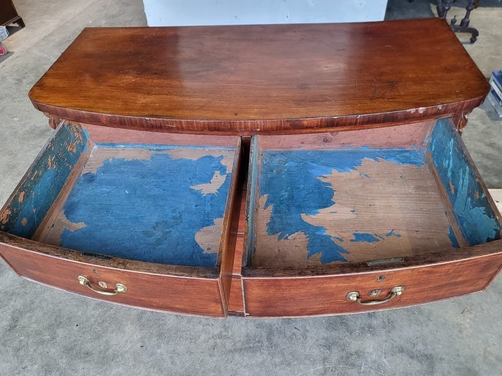 Antique Victorian Bow Front 2 Over 3 Chest Of Drawers Rope Columns photo vintage