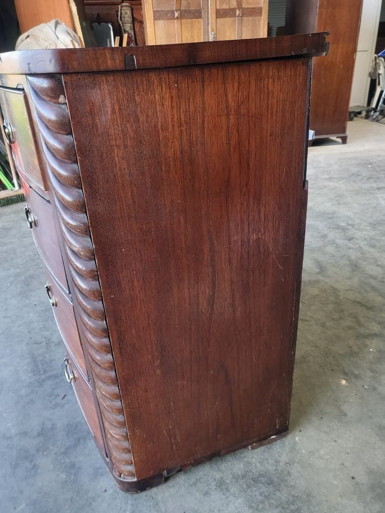photo vinterior Antique Victorian Bow Front 2 Over 3 Chest Of Drawers Rope Columns