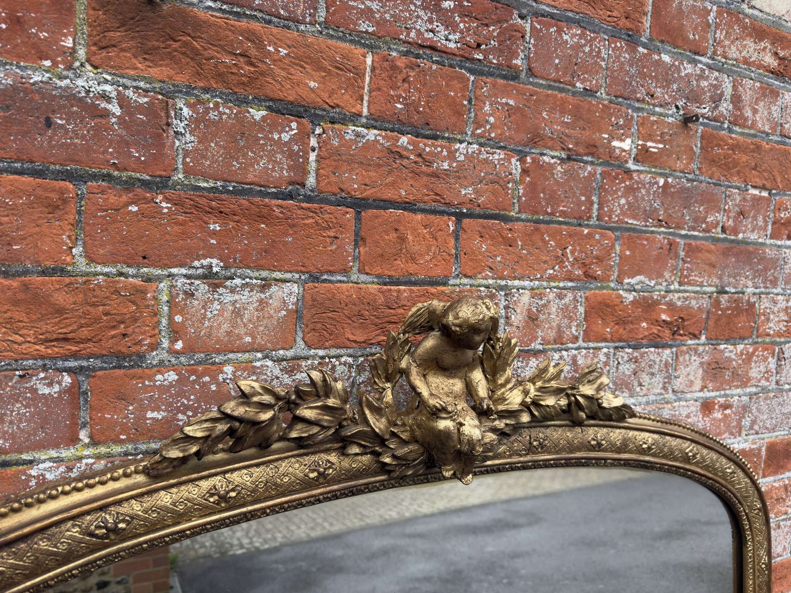 A Spectacular Large Antique English 19th C Arched Top Gilt Overmantle Mirror. photo furniture