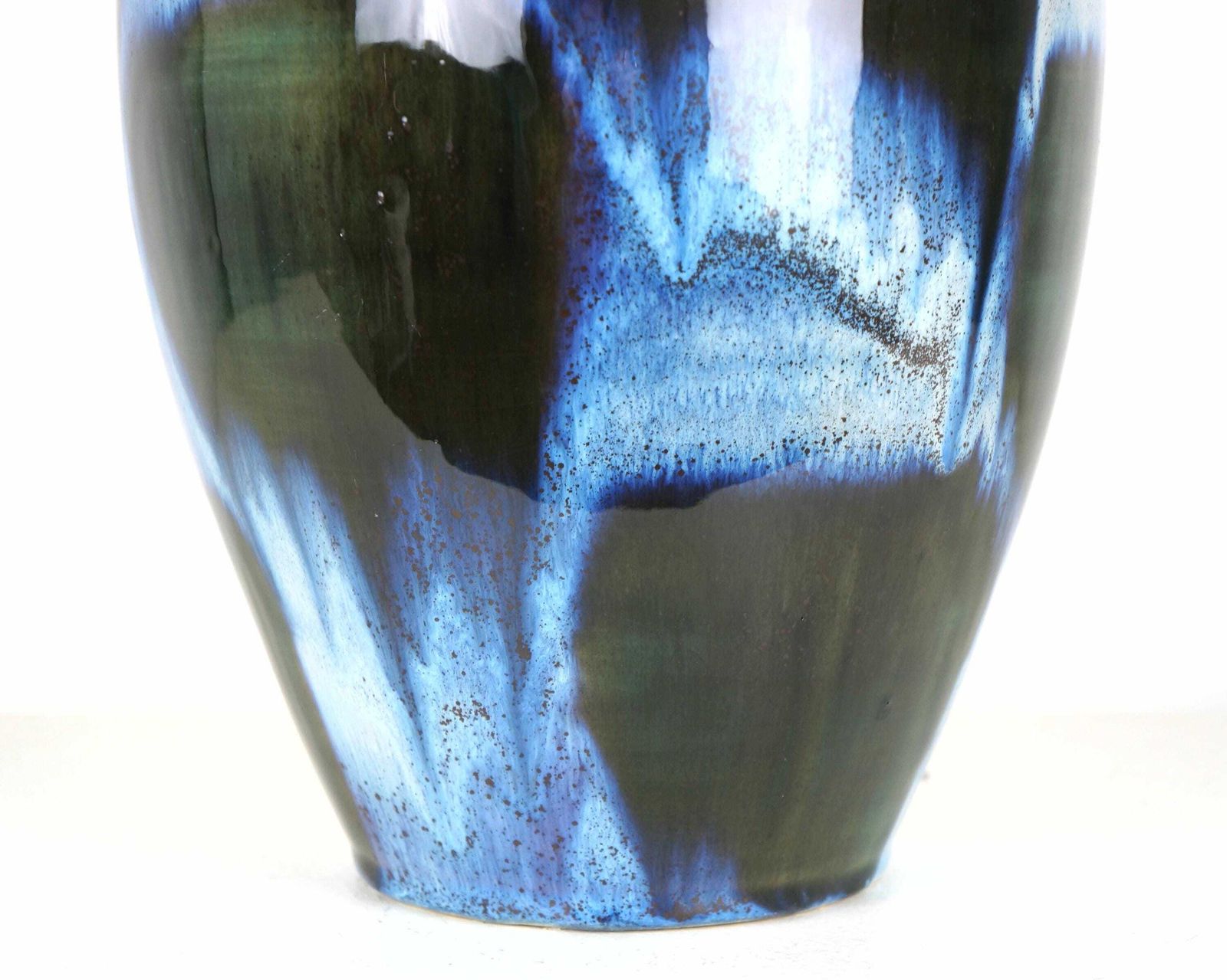 A Mid Century Blue Flambe Glazed Pottery Vase With Pink Rim photo 200.0