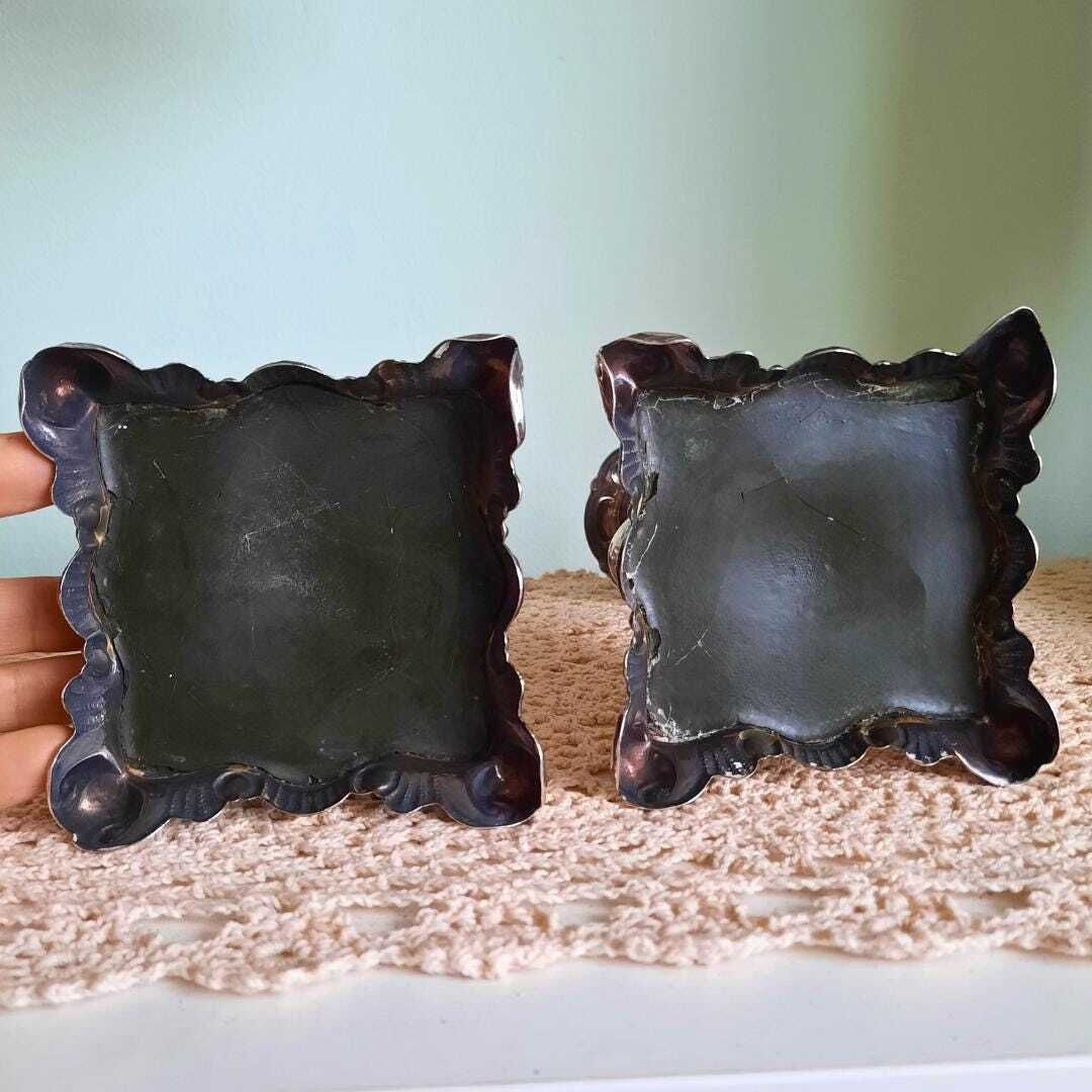 Antique Scandinavian Baroque Nickel Silver Candlestick Holders Pair Marked Prima Ns Alp Made In Sweden Early 1900's. photo vintage