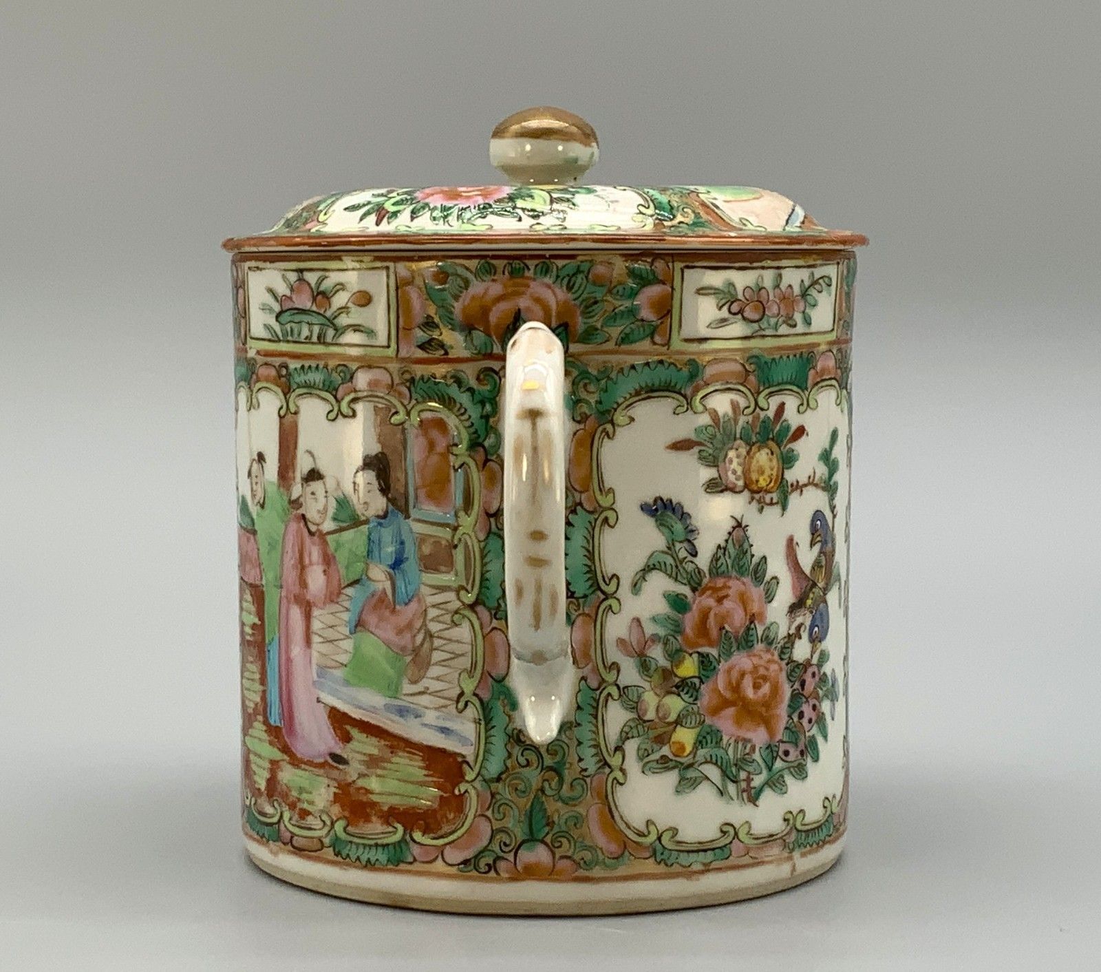 Large 19thc Chinese Export Famille Rose Porcelain Barrel Form Coffee Pot & Cover photo Home Decor