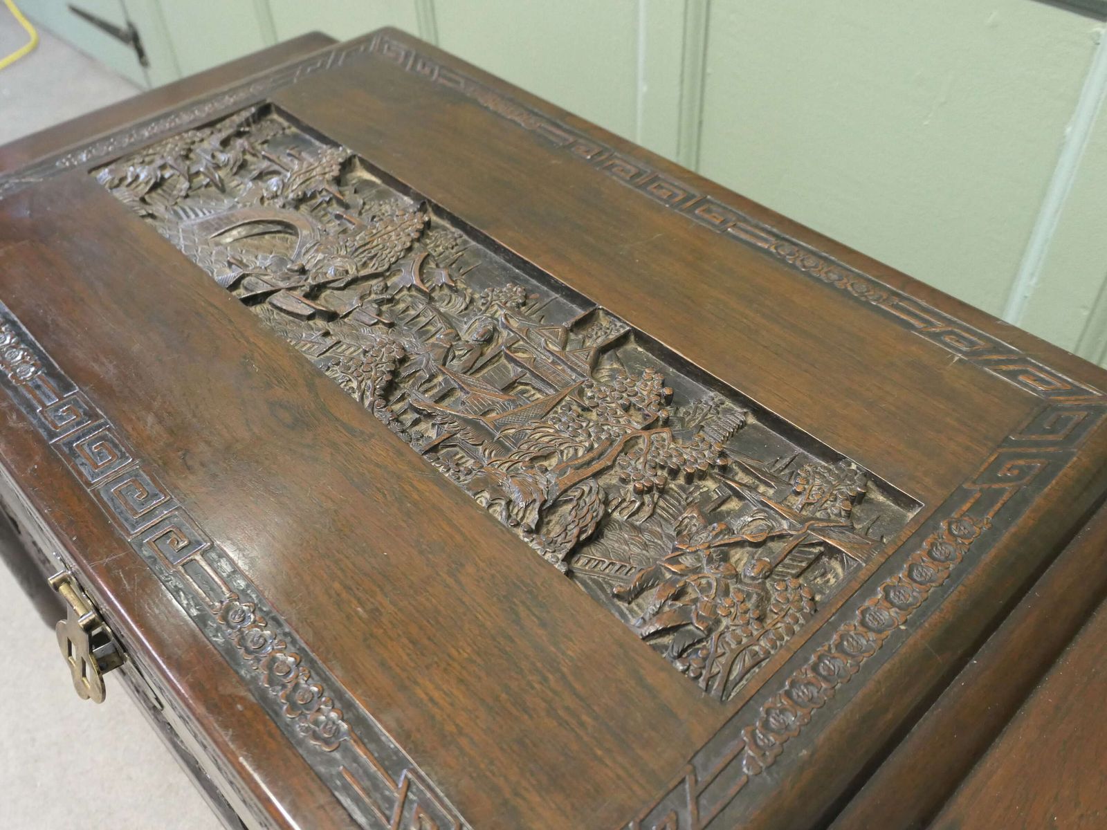 Art Deco Oriental Carved Camphor Wood Chest Beautiful Carved Chest photo vinterior