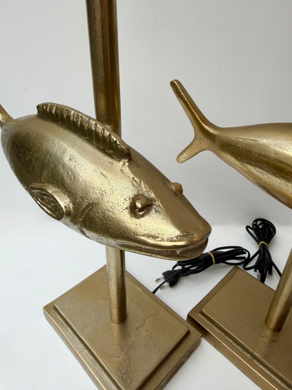 Pair Of Fish Lamps Gilt Metal. France, 1990s photo vinterior