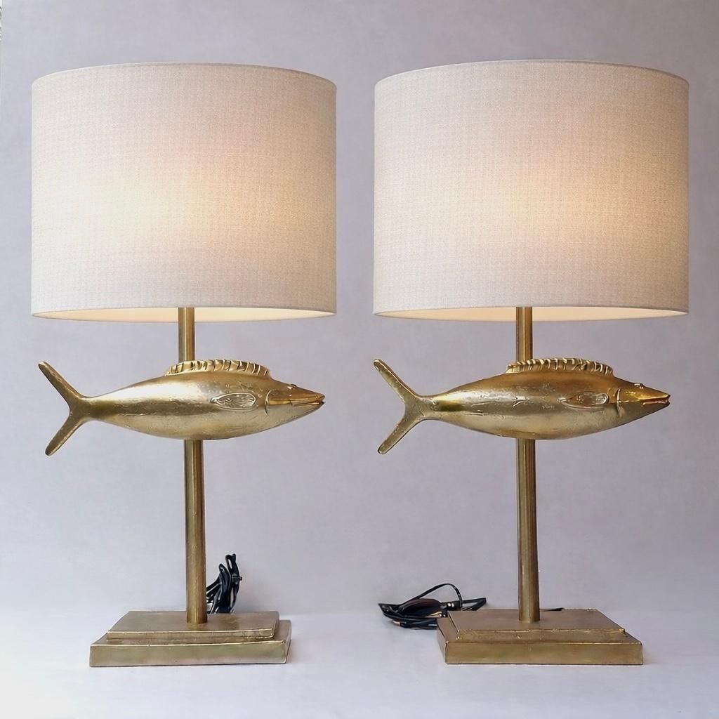 4251.0 Pair Of Fish Lamps Gilt Metal. France, 1990s photo