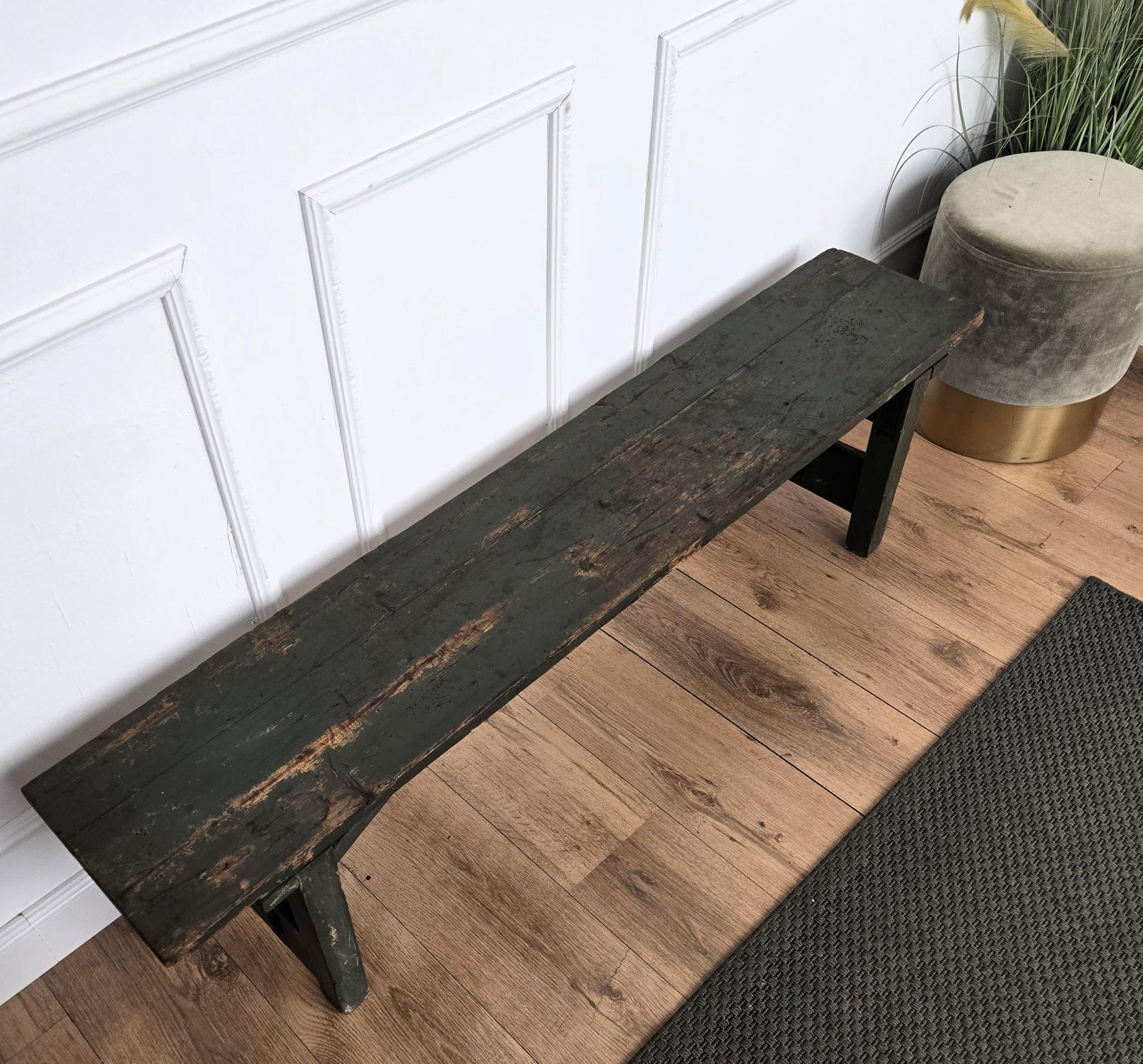 Primitive Rustic Minimal Italian Antique Farm Country Wooden Bench Side Table photo vinterior