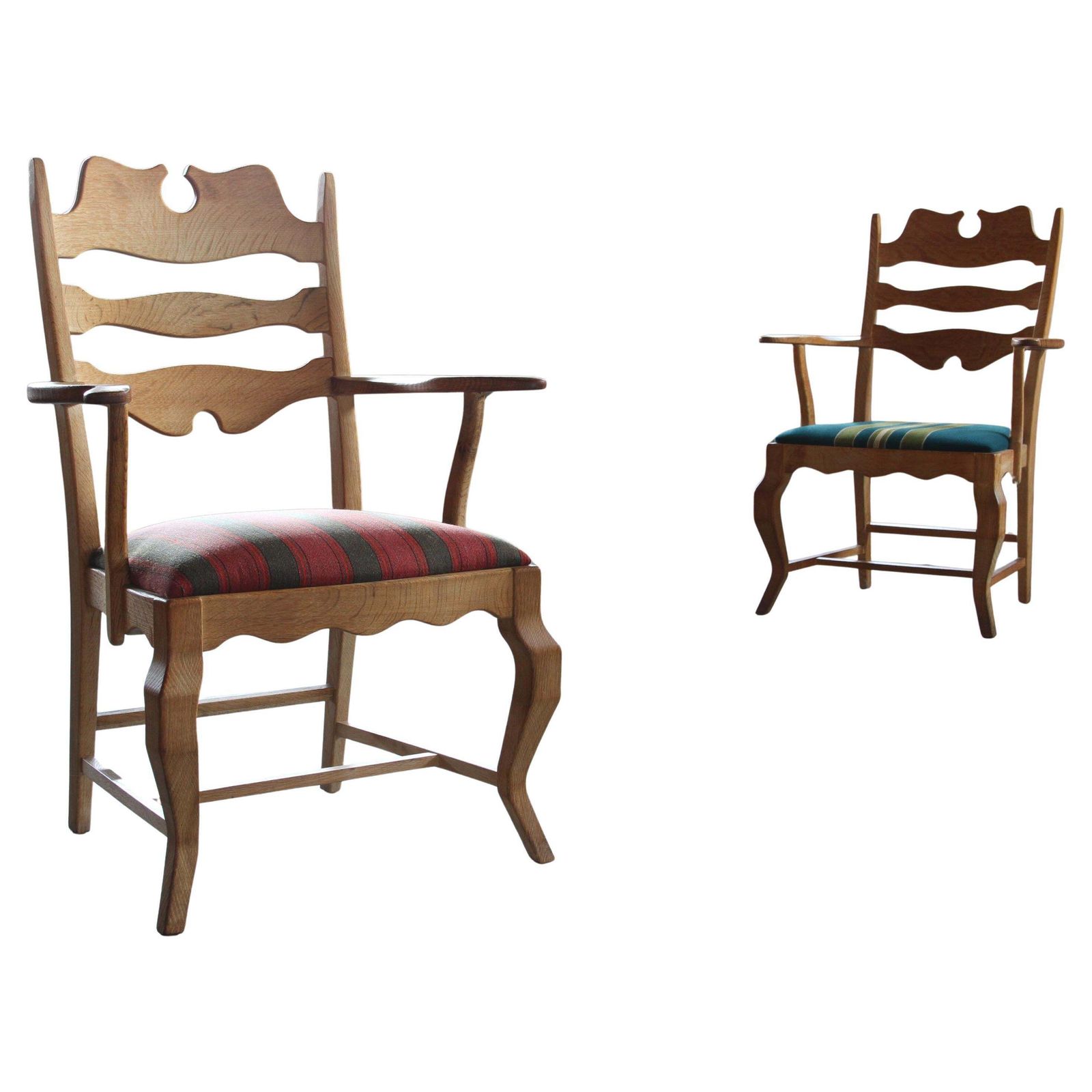 Pair Of Vintage Brutalist Oak Razorblade Armchairs By Henning Kjærnulf, 1960s