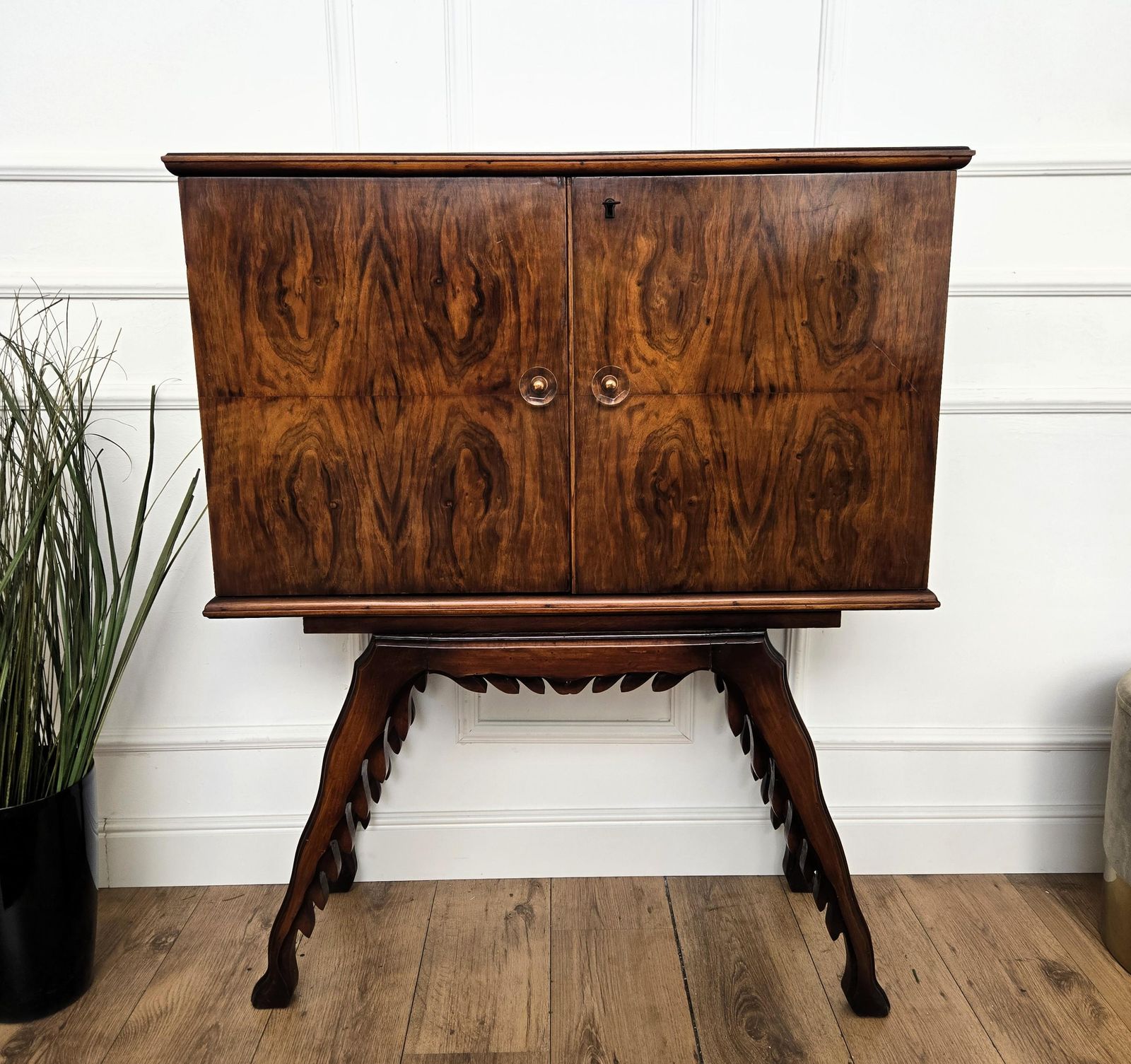 1950s Art Deco Midcentury Italian Walnut Mirror Mosaic Sideboard Bar Cabinet photo buy