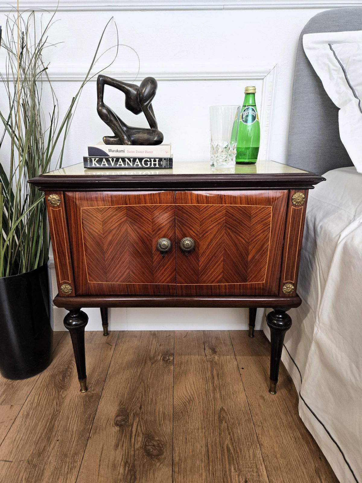 Pair Of Mid Century Italian Art Deco Nightstands Bedside Tables Walnut Glass Top photo furniture