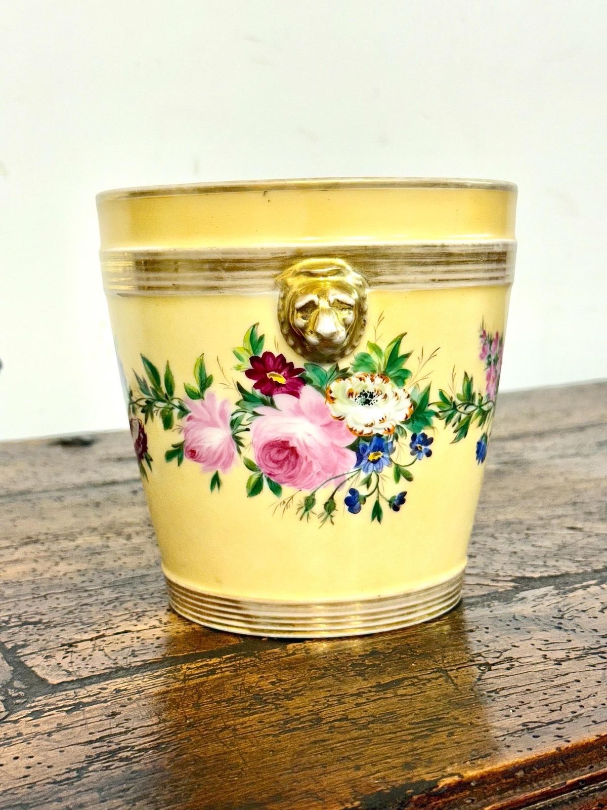 19th Century Paris Porcelain Cache Pot With Hand Painted Flowers photo vintage