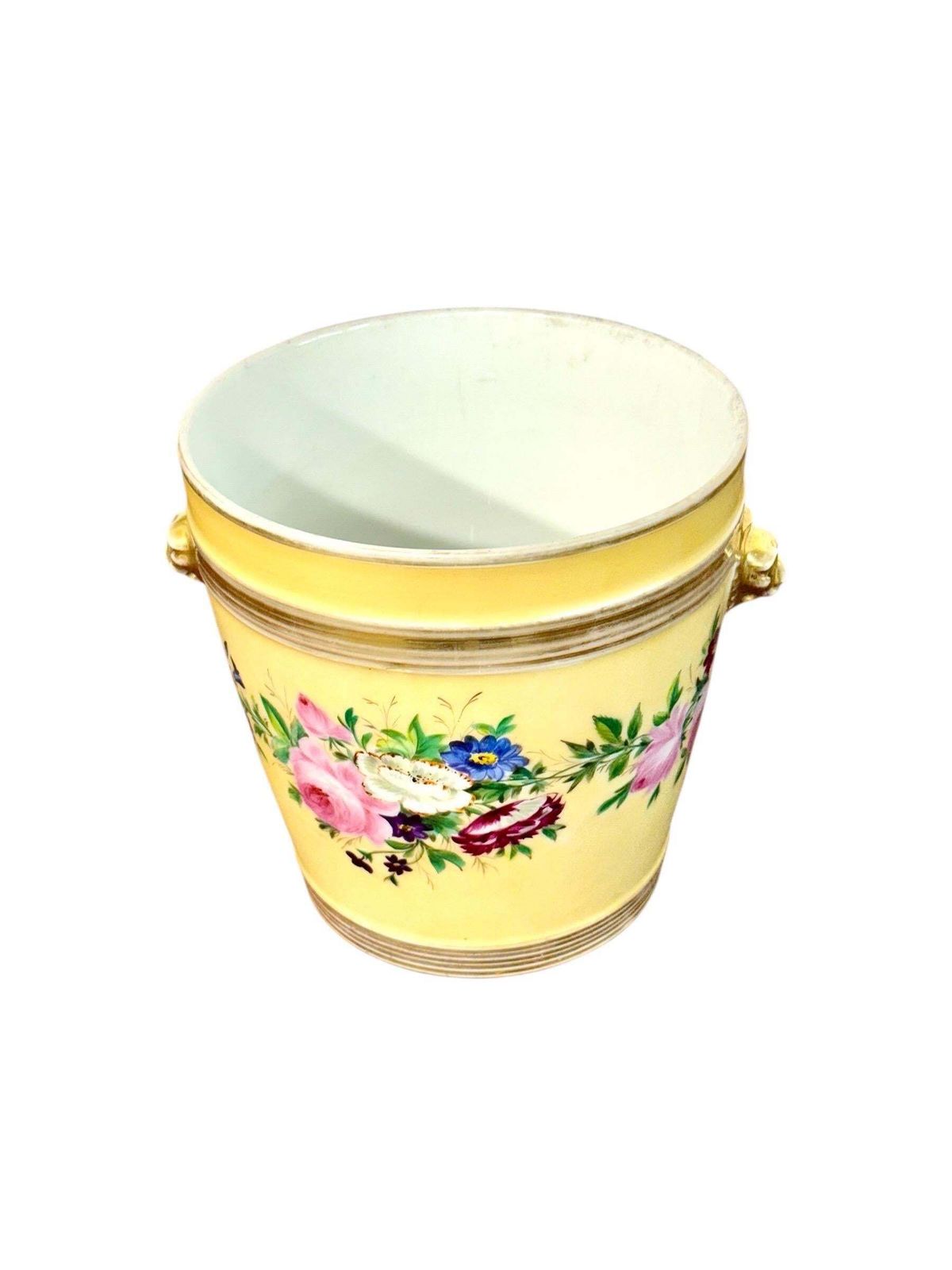Home Decor 19th Century Paris Porcelain Cache Pot With Hand Painted Flowers photo