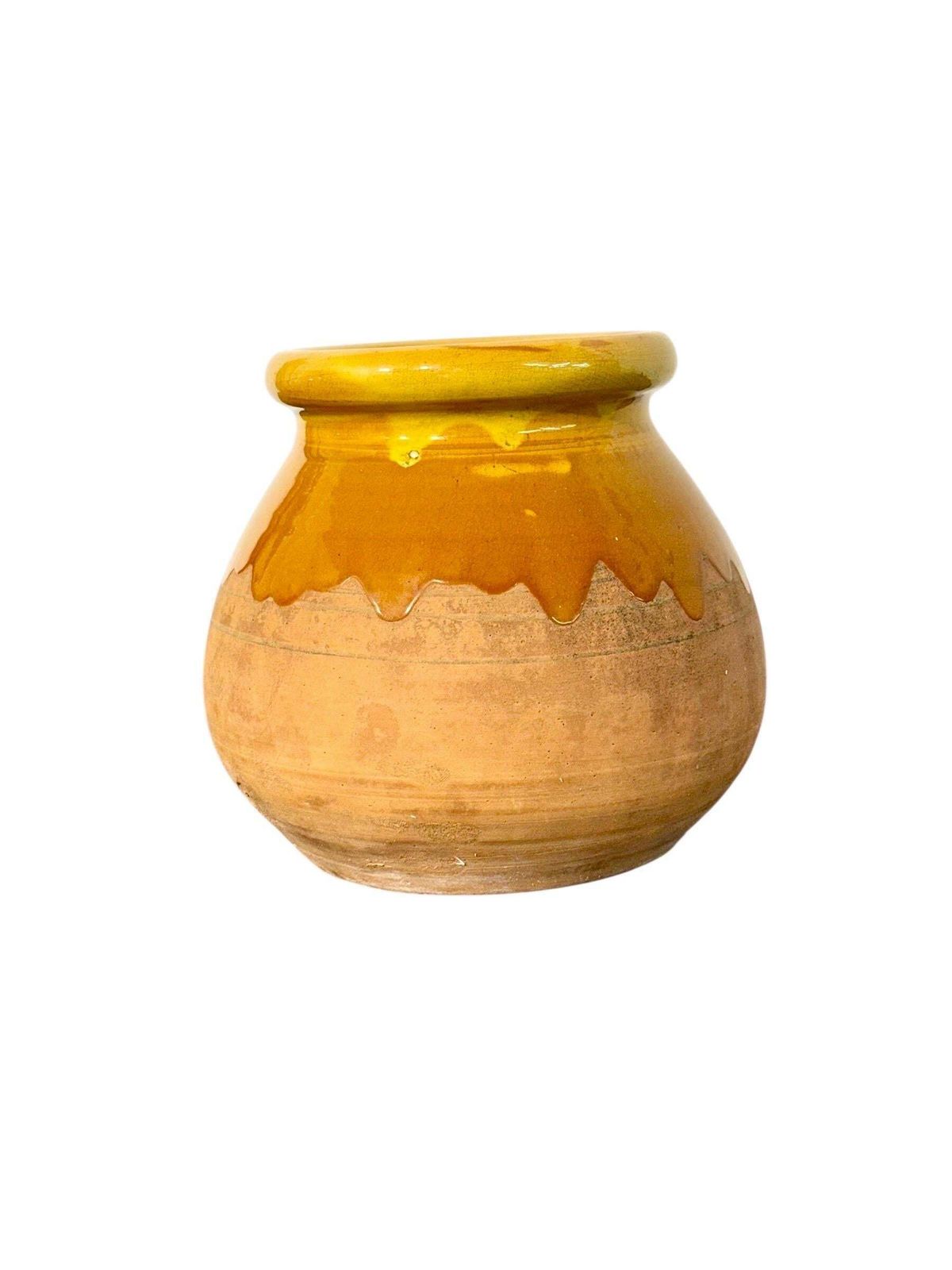 19th Century French Glazed Terracotta Pot With Honey Drip Glaze photo vintage