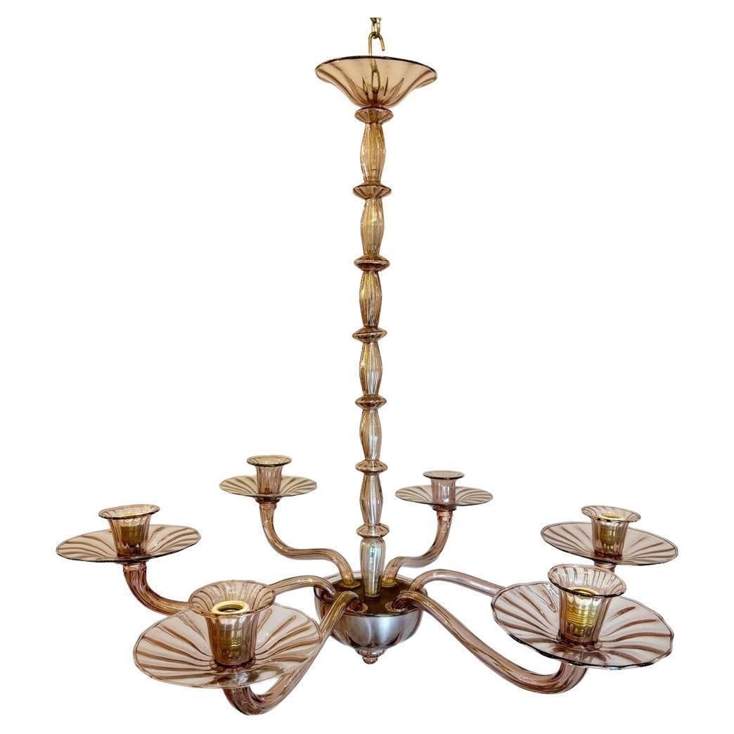 Zecchin Murano Chandelier With 6 Arms Of Lights, Circa 1980