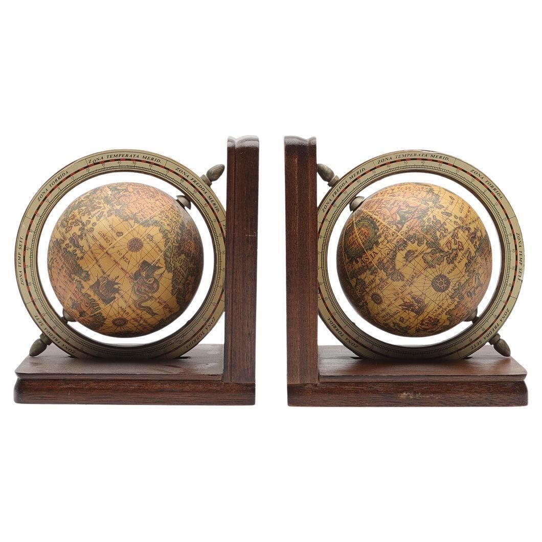 Midcentury Wooden Bookends World Globe photo furniture