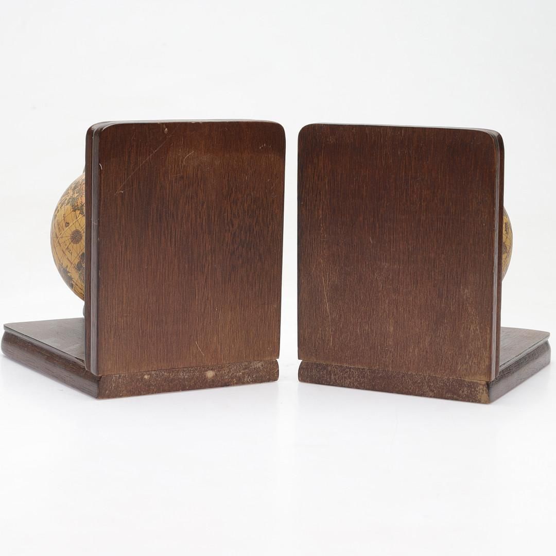 Midcentury Wooden Bookends World Globe photo vintage